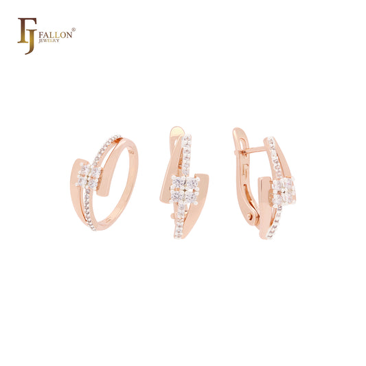 Lightning sign of white CZs Rose Gold two tone Jewelry Set with Rings