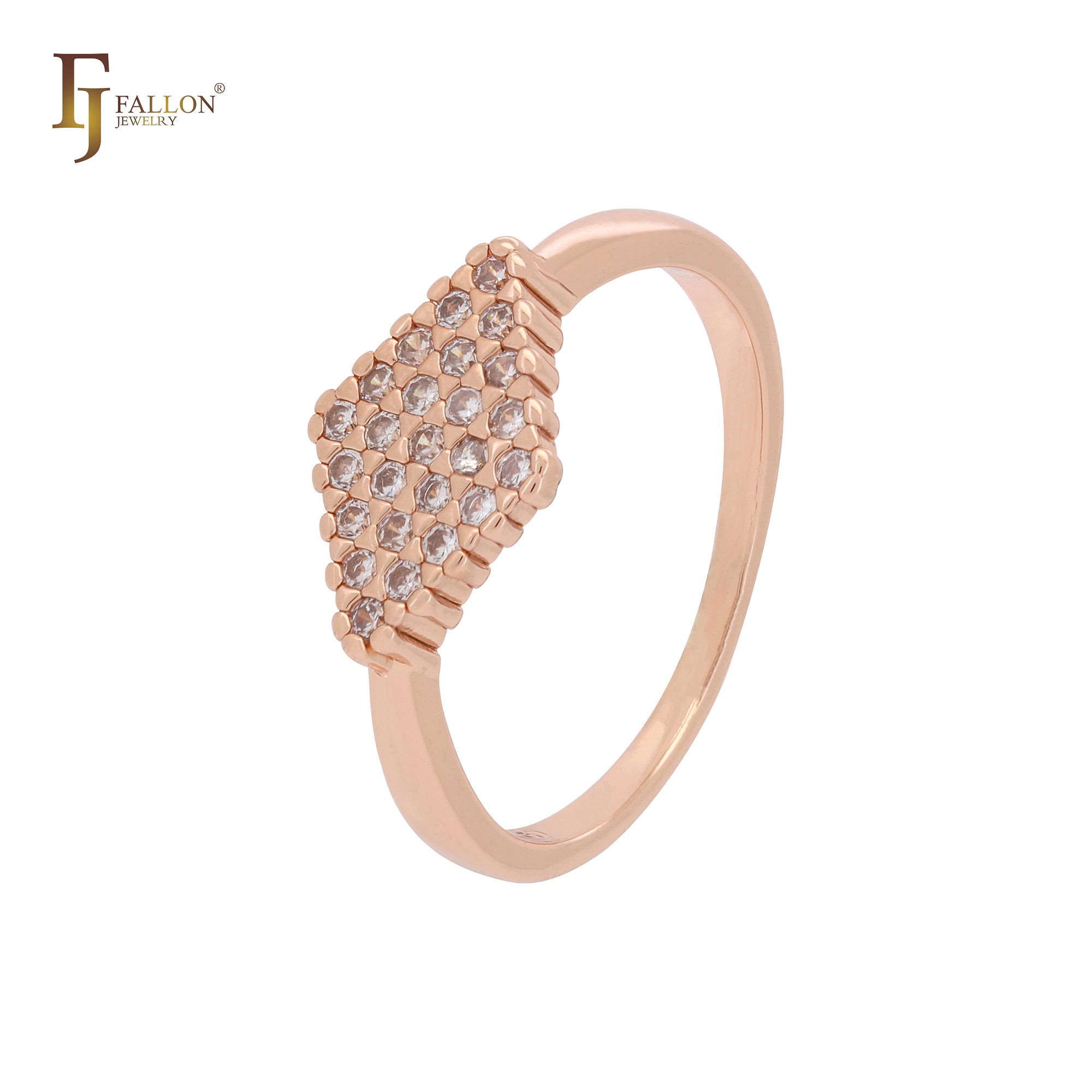 Thousand cluster white CZs rhombus shape Rose Gold Rings