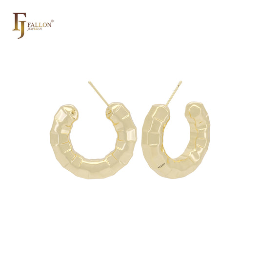 Nugget squared textured C hoop 14K Gold, Rose Gold, White Gold Stud Earrings