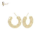 Nugget squared textured C hoop 14K Gold, Rose Gold, White Gold Stud Earrings