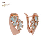 Gret luxurious cluster CZs colorful Rose Gold Clip-On Earrings