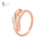 Multi rows interlocking white CZs ribbons Rose Gold two tone Fashion Rings