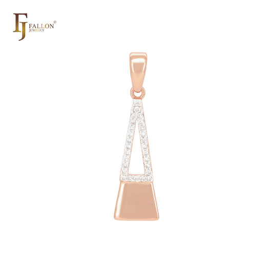 Double Triangular pendulum of white CZs Rose Gold Pendant