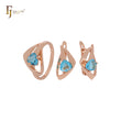 Triangular geometric solitaire triangular cut lake blue CZ Rose Gold Jewelry Set with Rings