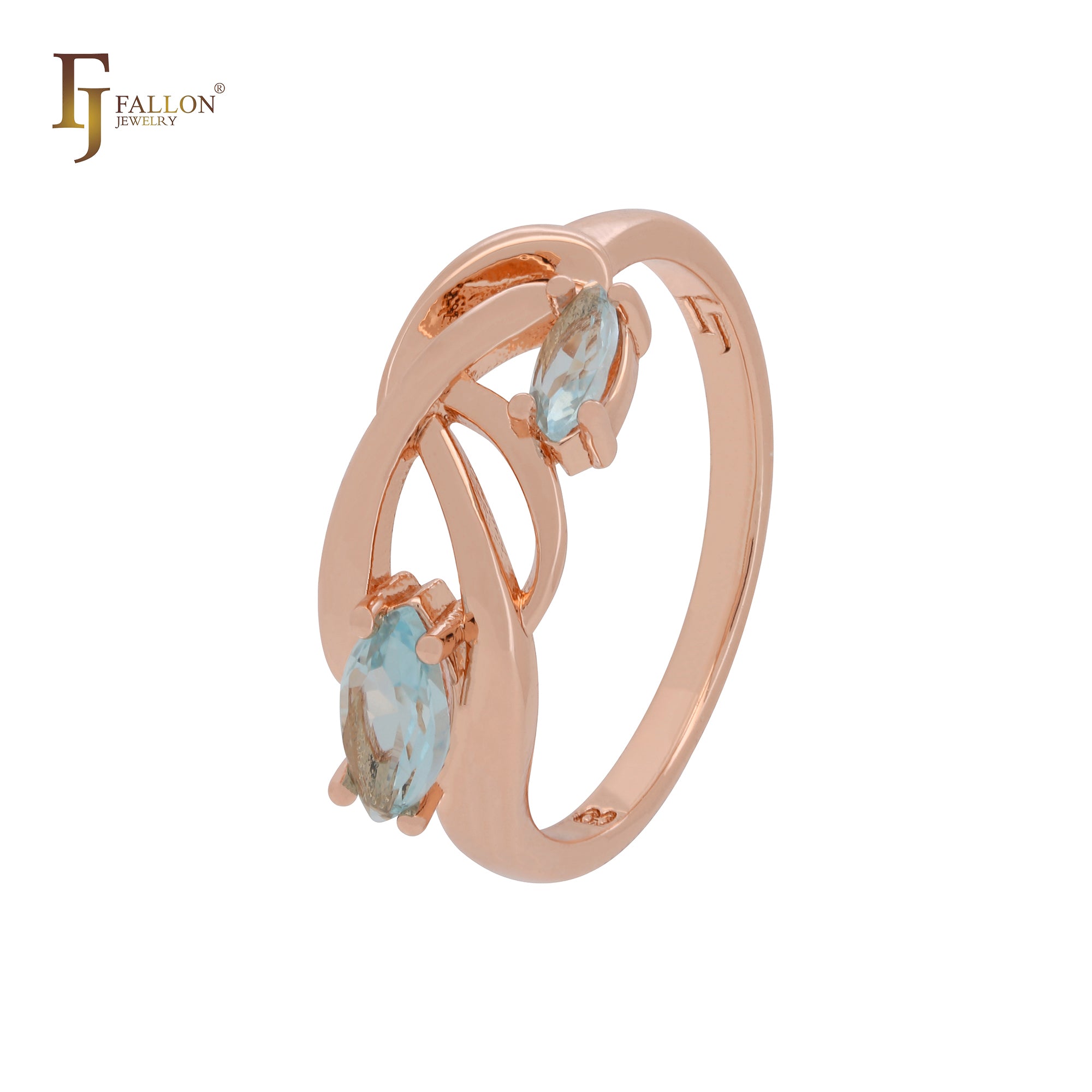 Branches of double lake blue Marquise CZs Rose Gold Fashion Rings