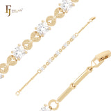 Butterfly lock mixed cushion cut white CZs 14K Gold Bracelets