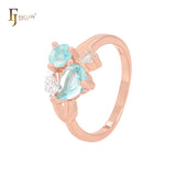 Butterfly with Lake Blue CZs Rose Gold Fashion Rings