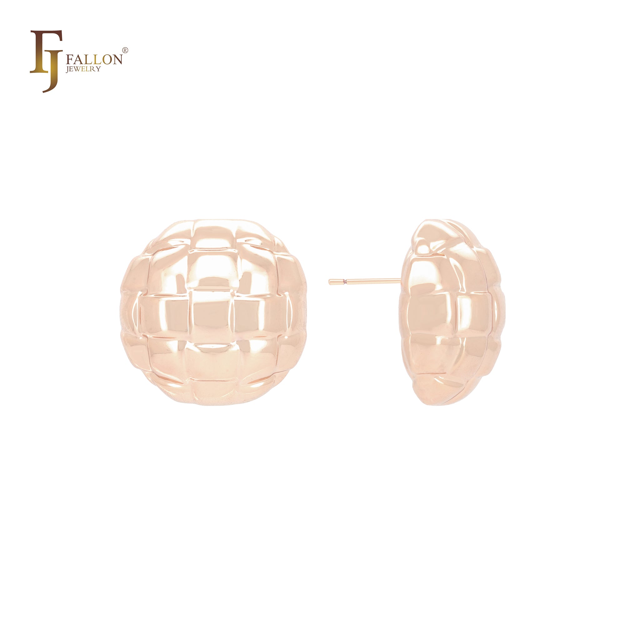 Weaving textured half bead 14K Gold, Rose Gold, White Gold Stud Earrings