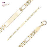 14K ゴールドカラーでメッキされた素敵なポリッシュフィガロリンクメンズ ID ブレスレット