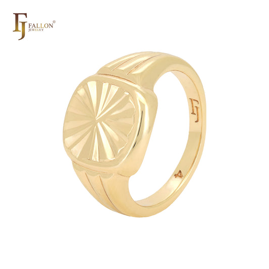 Sunburst rounded signet Men's 14K Gold Rings