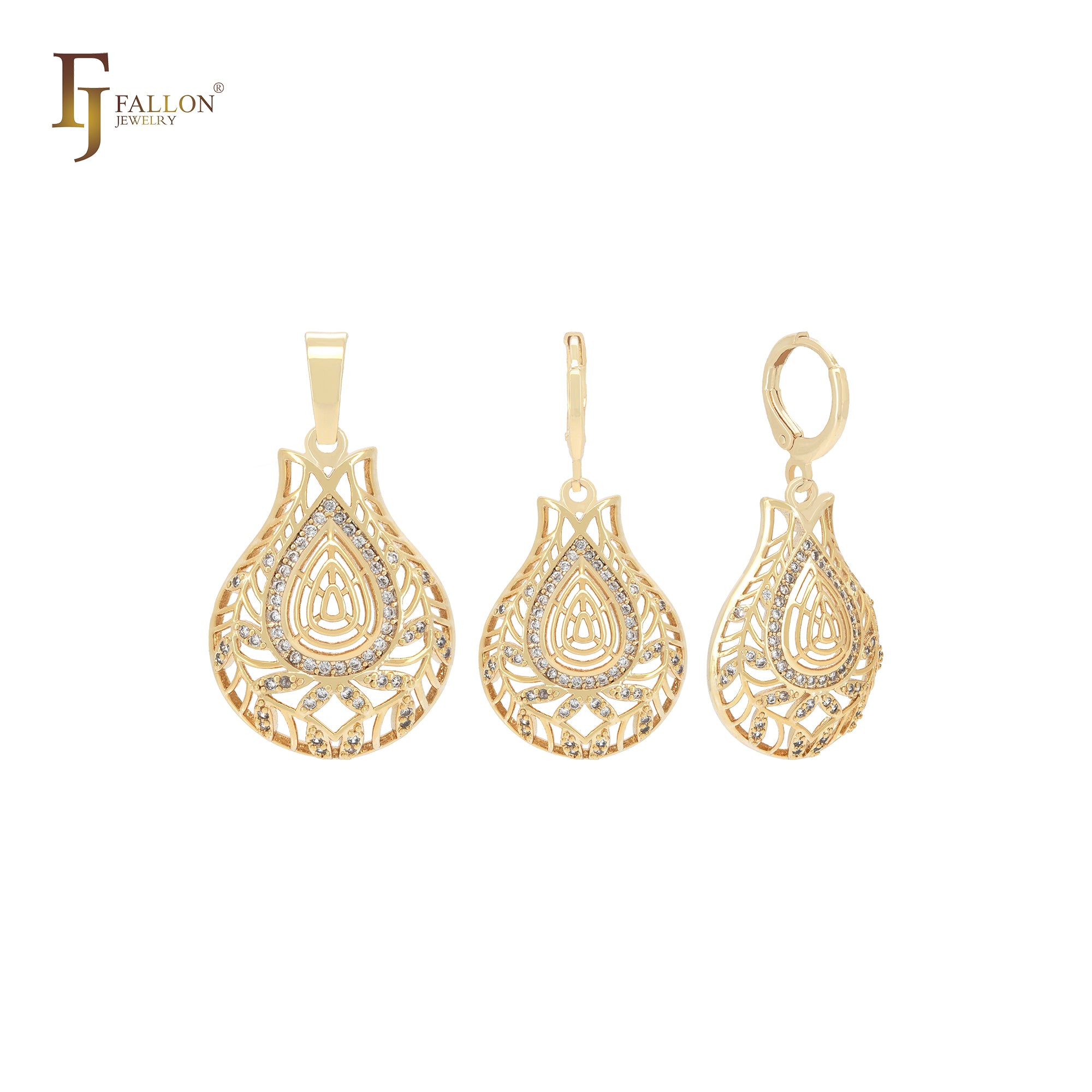 Bottle filigree shaped of white CZs 14K Gold Jewelry Set with Pendant