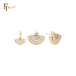 Skirt of full cluster white baguette CZs 14K Gold Stud Earrings Jewelry Set with Pendant