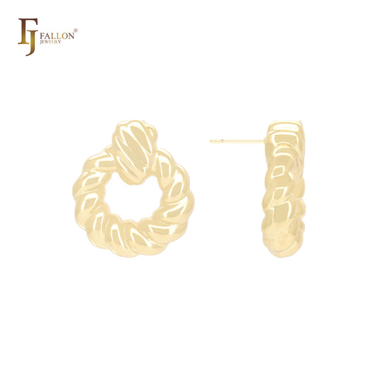 Twisted rope lock shaped 14K Gold, Rose Gold, White Gold Stud Earrings