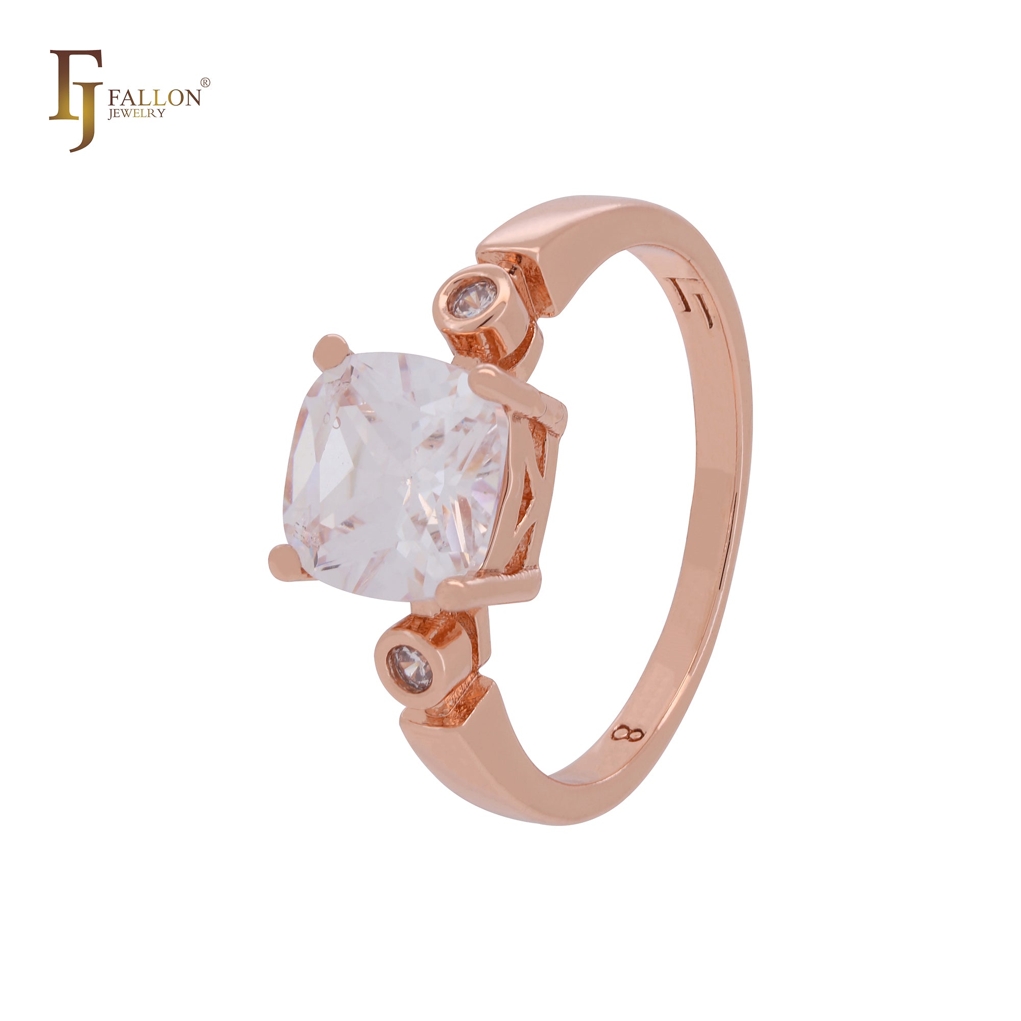 Cushion Cut white solitaire drop CZ Rose Gold Fashion Rings