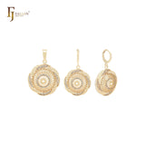 Overlapped circles of white CZs flower 14K Gold Jewelry Set with Pendant