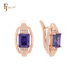 Squared Purple CZ Rose Gold Clip-On Earrings