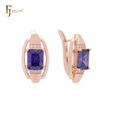 Squared Purple CZ Rose Gold Clip-On Earrings