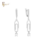 Paperclip dangling solitaire white CZ 14K Gold, Rose Gold, White Gold Clip-On Earrings