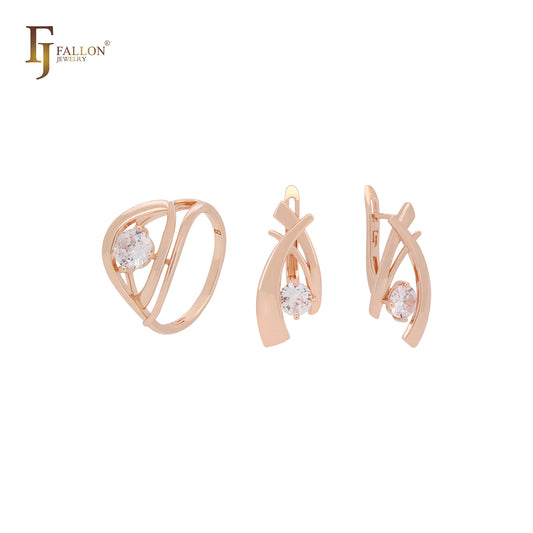Solitaire white CZ geometric Rose Gold Jewelry Set with Rings