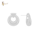 Glossy rounded mixed triangular lock shaped 14K Gold, Rose Gold, White Gold Stud Earrings