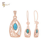 Oval turqoise in a basket Rose Gold Jewelry Set with Pendant