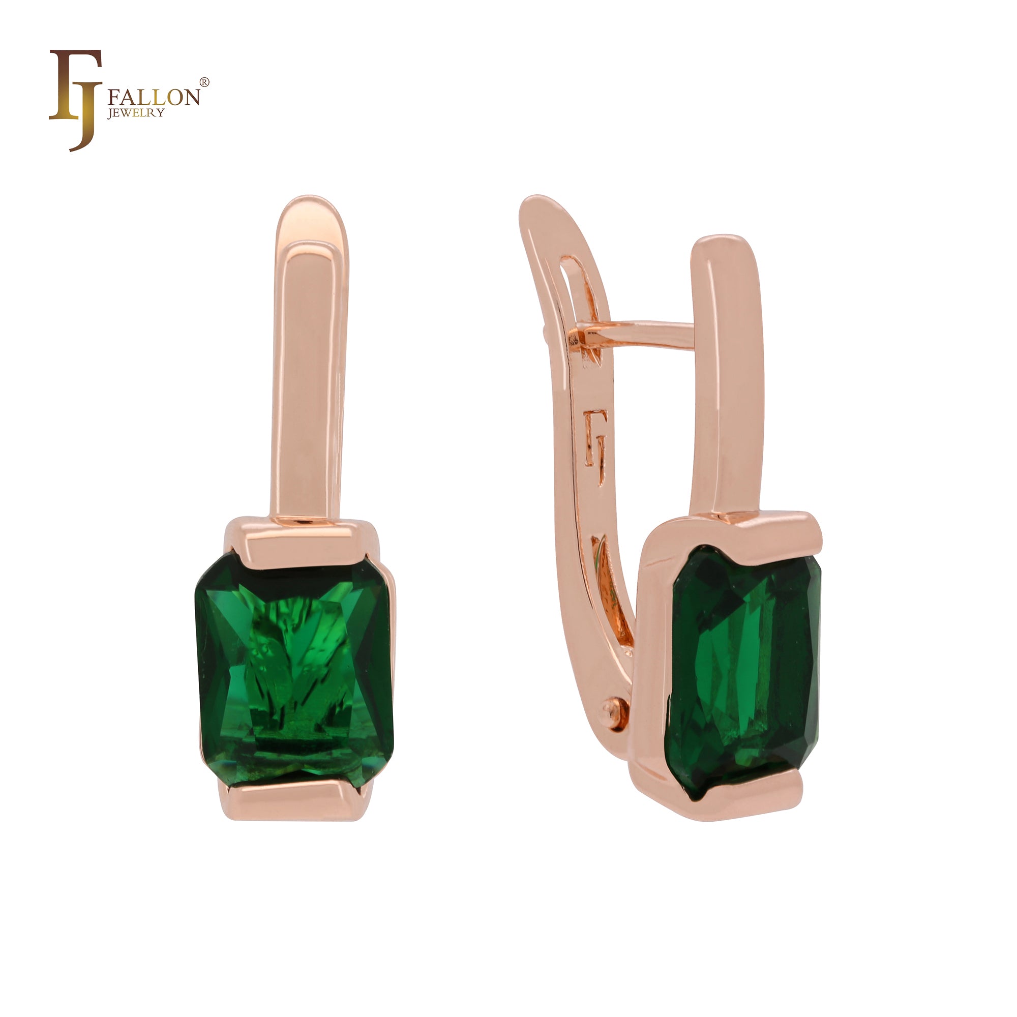 Solitaire princess cut emerald green cz Rose Gold Clip-On Earrings