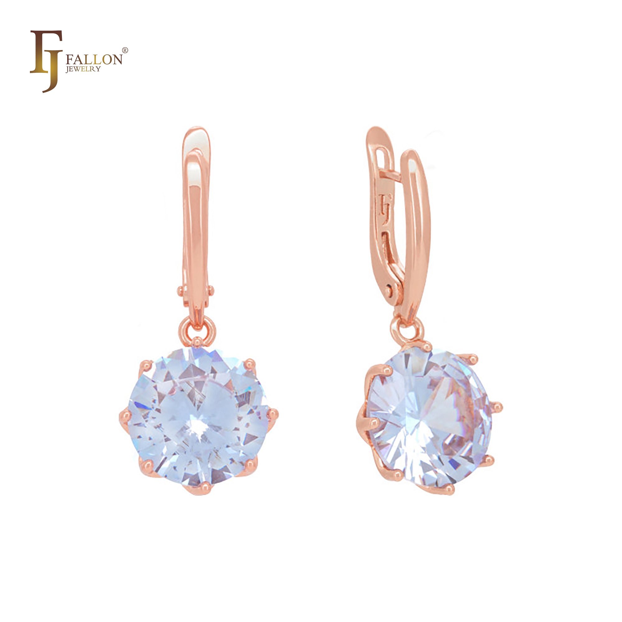 Solitaire big drop colorful clawed CZ Rose Gold Clip-On Earrings