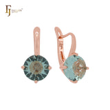 Four claws giant big solitaire rounded Apple Green CZ Rose Gold Clip-On Earrings