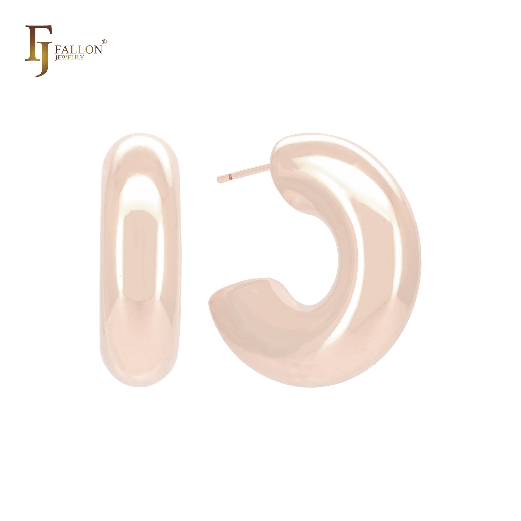 Chunky Glossy C Hoop 14K Gold, Rose Gold, White Gold Stud Earrings