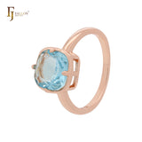 Cushion cut lake blue CZ solitaire Rose Gold Engagement Rings