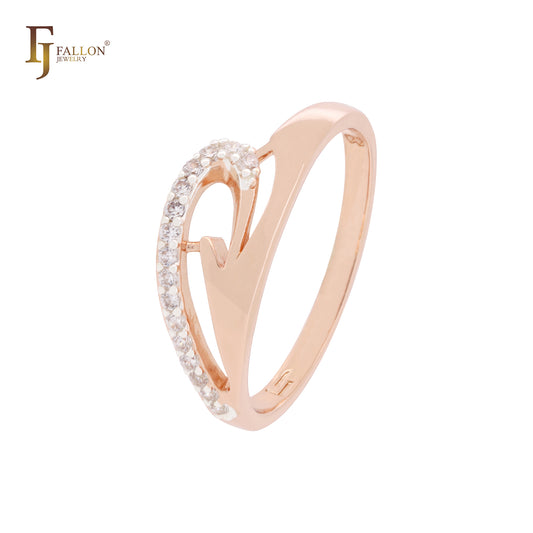 Ribbons twisted with white CZs Rose Gold two tone Fashion Rings