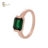 Solitaire princess cut emerald green cz Rose Gold Engagement Rings