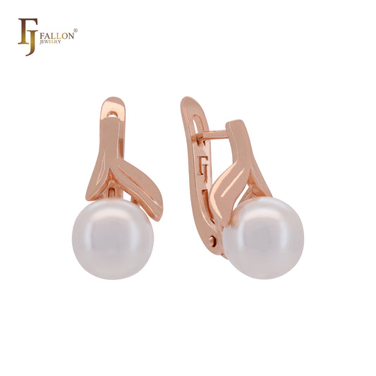 Pearl under leaves elegant Rose Gold Clip-On Earrings