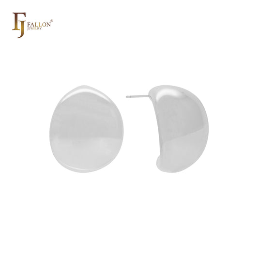 Crescent shaped glossy 14K Gold, Rose Gold, White Gold Stud Earrings