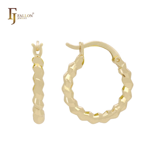 Rounded Edged rope textured minimalism elegant 14K Gold, Rose Gold Hoop Earrings