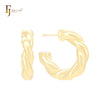 Spinning twisted wide rope shape textured C Hoop 14K Gold, Rose Gold, White Gold Stud Earrings