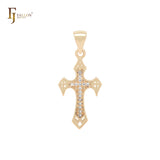 Pointed arrow shaped cluster white CZs 14K Gold Cross Pendant