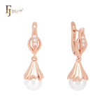 Leaves with pearl drop Rose Gold Clip-On Earrings