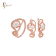 Interlocking curved wire pearl Rose Gold Jewelry Set with Rings