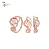 Interlocking curved wire pearl Rose Gold Jewelry Set with Rings