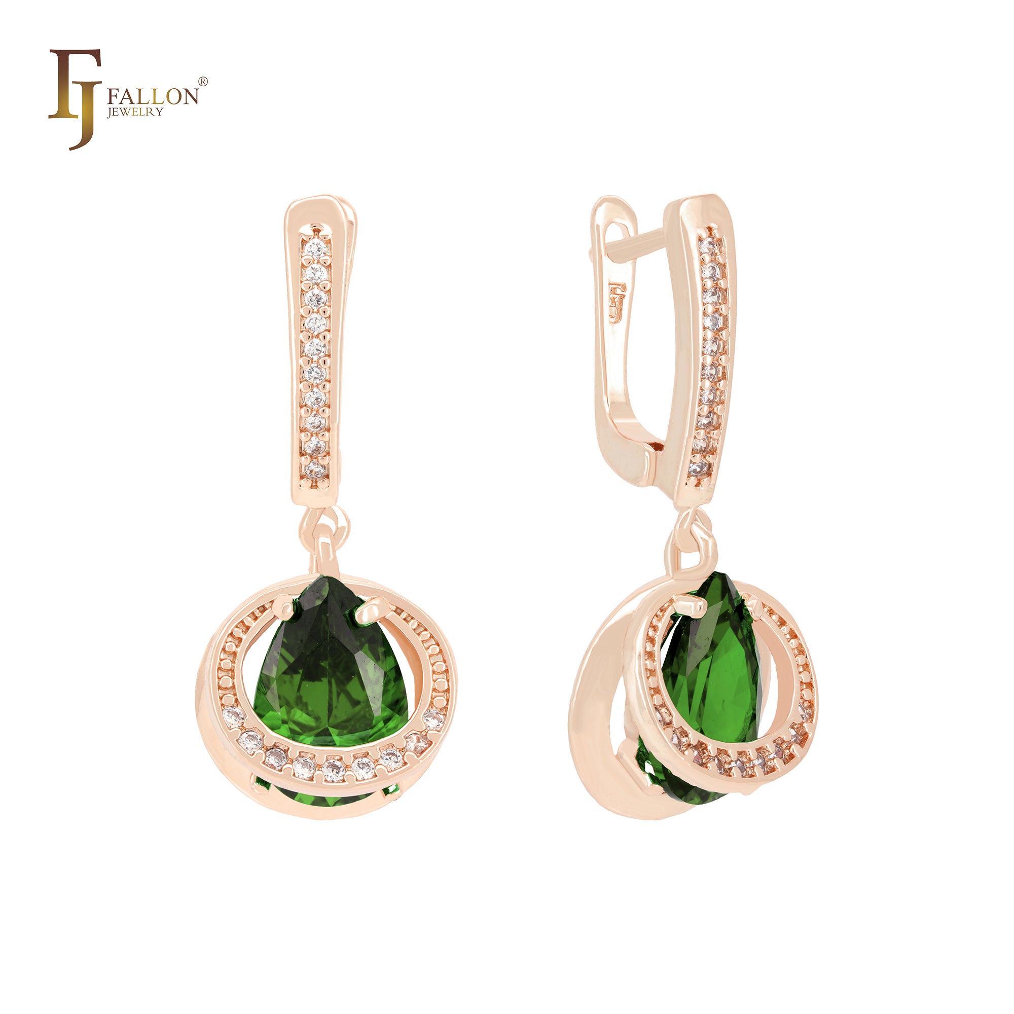 Double circle embraced white CZs solitaire teardrop CZ Rose Gold Clip-On Earrings