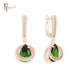 Double circle embraced white CZs solitaire teardrop CZ Rose Gold Clip-On Earrings