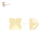 Star clover drill shaped 14K Gold, Rose Gold, White Gold Stud Earrings