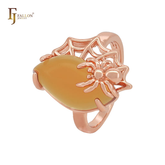 Great marquise orange amber spider and spider net Rose Gold Fashion Rings