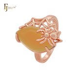 Great marquise orange amber spider and spider net Rose Gold Fashion Rings