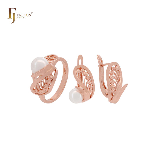 Filigree Pearl Rose Gold Fashion Rings