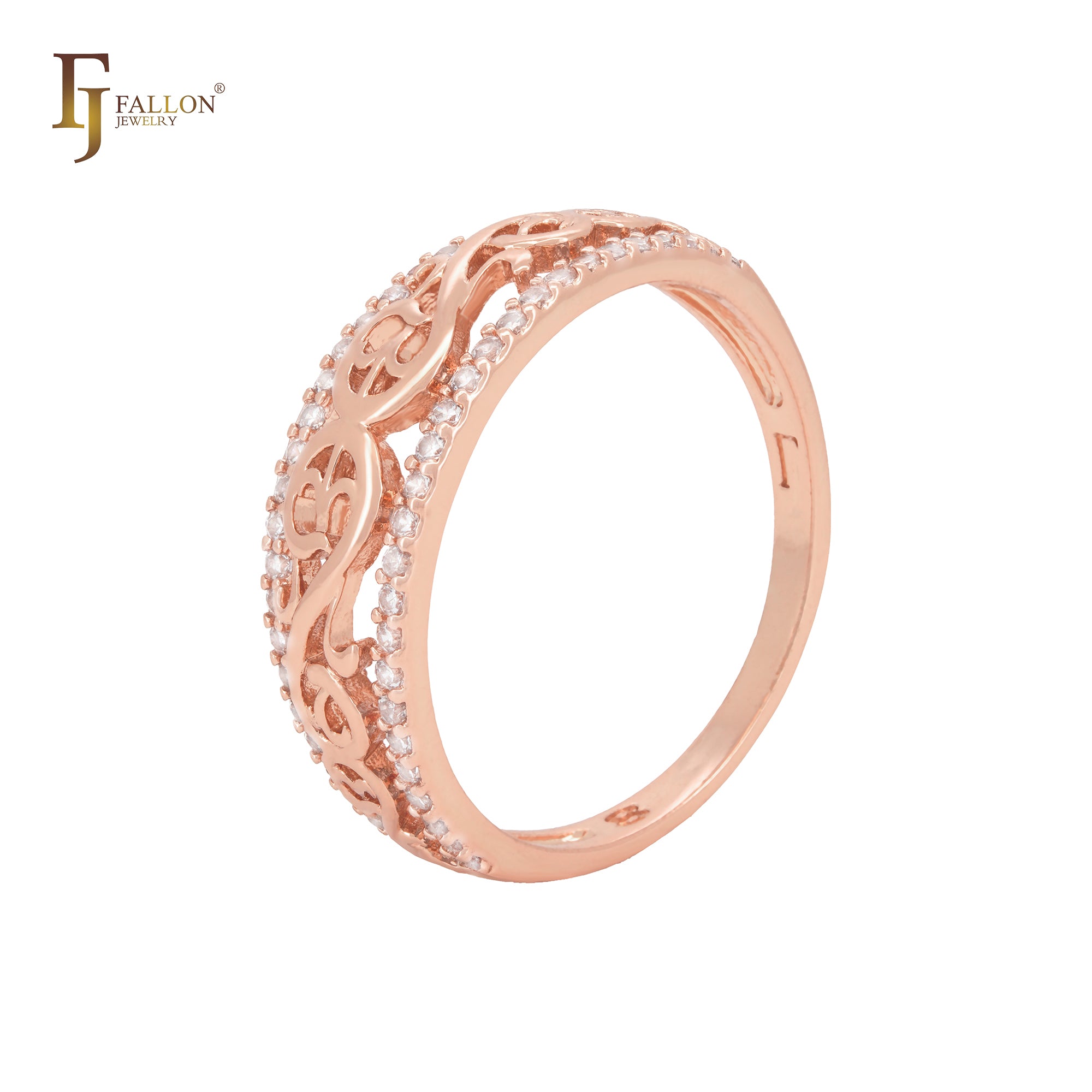 Braches of filigree white CZs band Rose Gold Fashion Rings