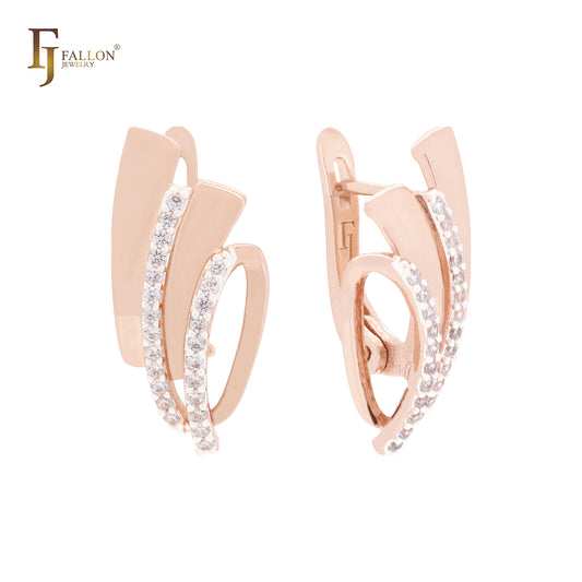 Ribbons twisted with white CZs Rose Gold two tone Clip-On Earrings