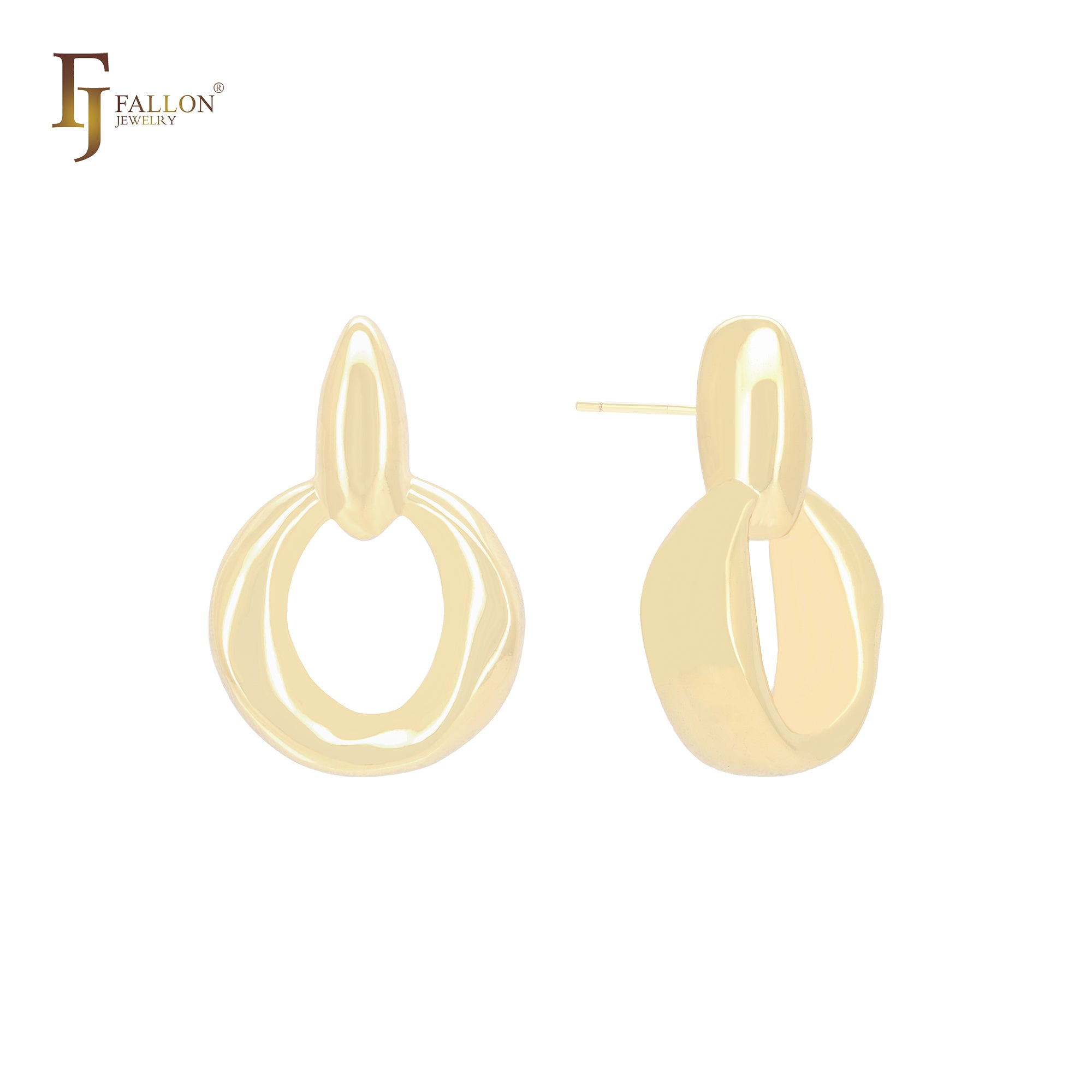 Geometric circle irregular lock shaped  14K Gold, Rose Gold, White Gold Stud Earrings