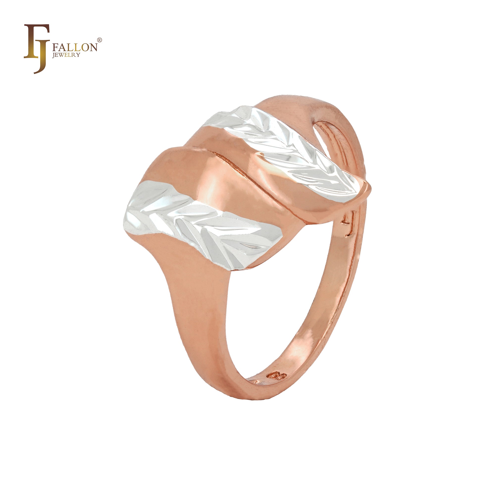 Double twisted leaves crossing Rose Gold two tone Fashion Rings